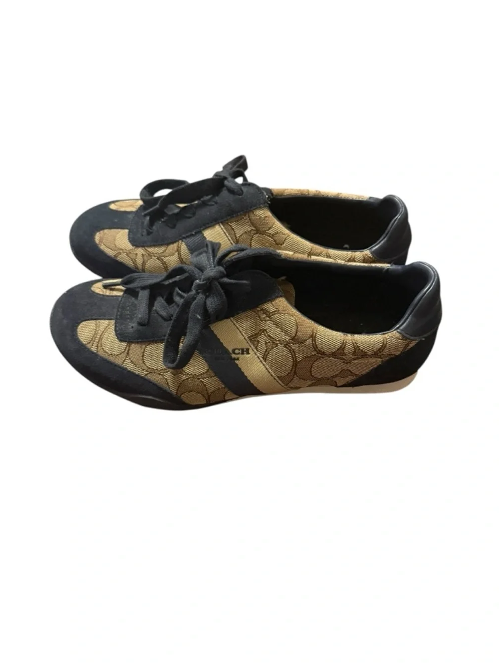 Coach' Signature Canvas & Suede Sneakers in Tan/Black size 7